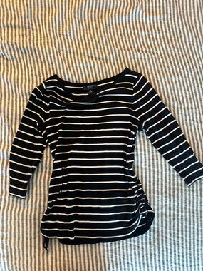 Chap’s 100% Cotton Striped Black and White Boatneck Women's Top